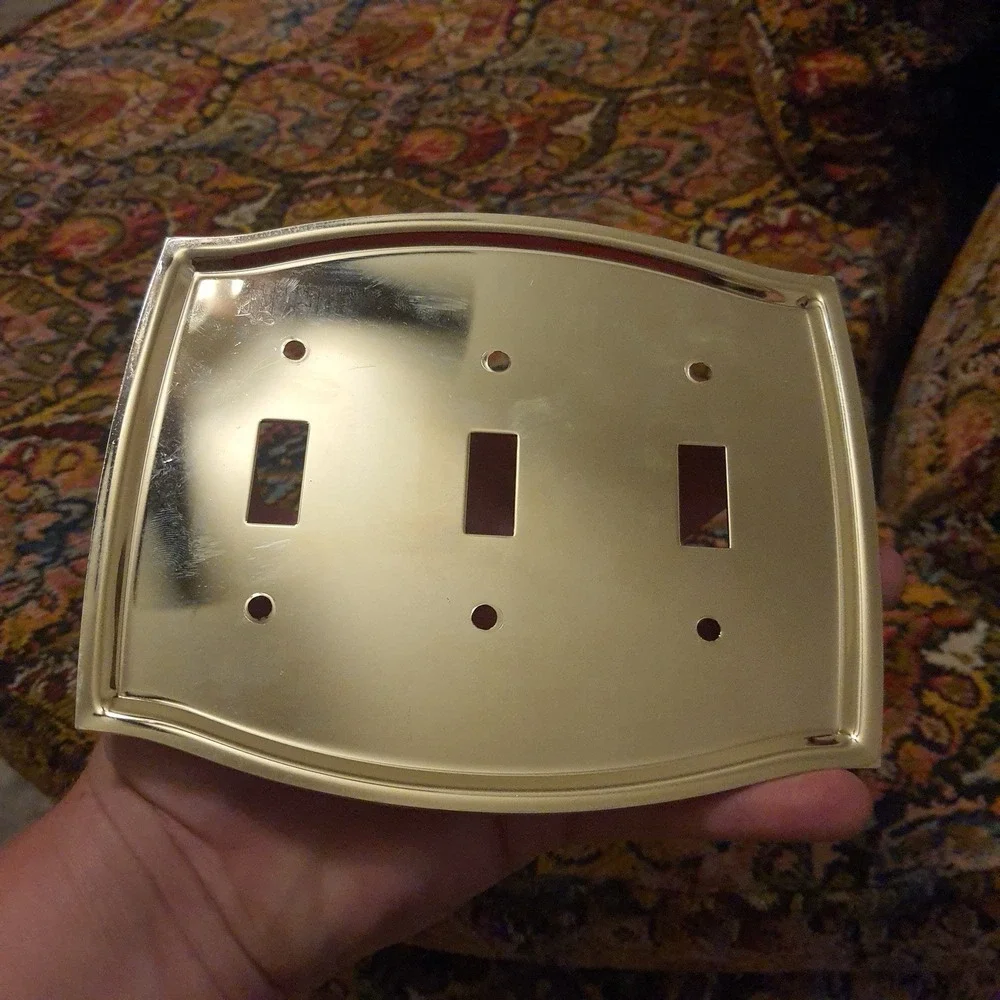Vintage Brass Triple Toggle Switch Plate Cover Beveled Ornate Design- MidCentury